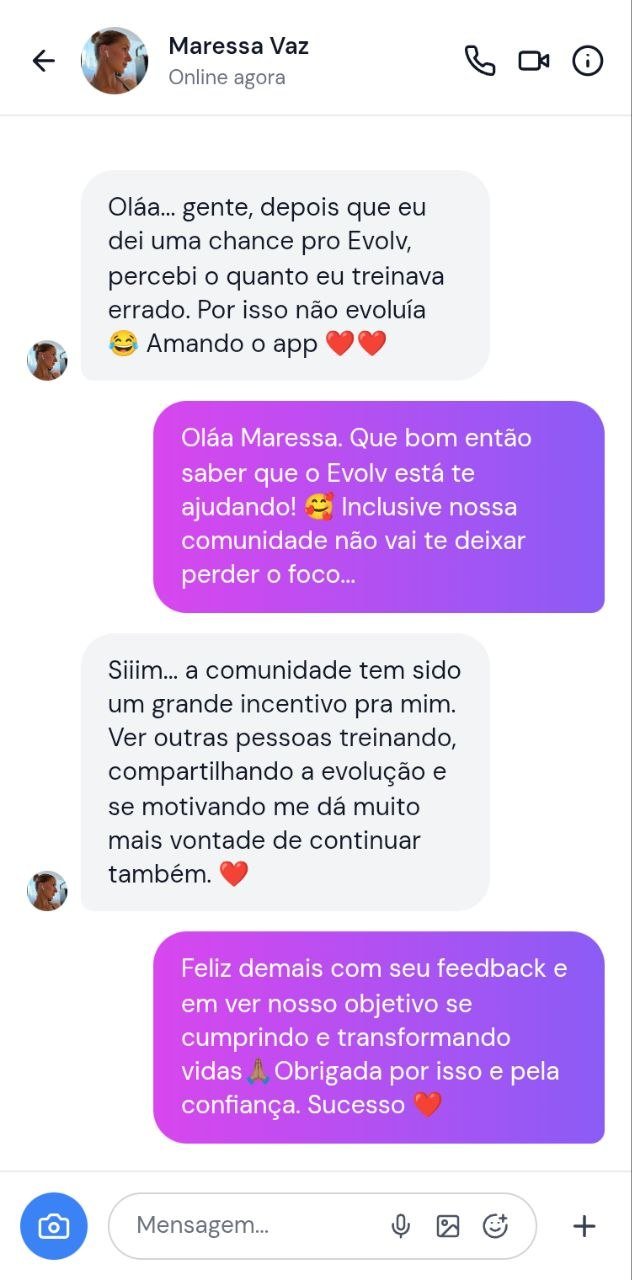Conversa real de Maressa sobre sua experiência com o EVOLV